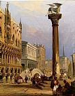 View Canvas Paintings - A View Of St Mark's Column, And The Doge's Palace, Venice